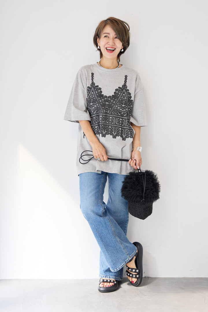 レースビスチェプリント Tシャツ