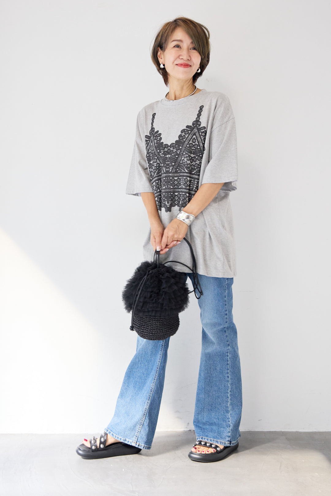 レースビスチェプリント Tシャツ