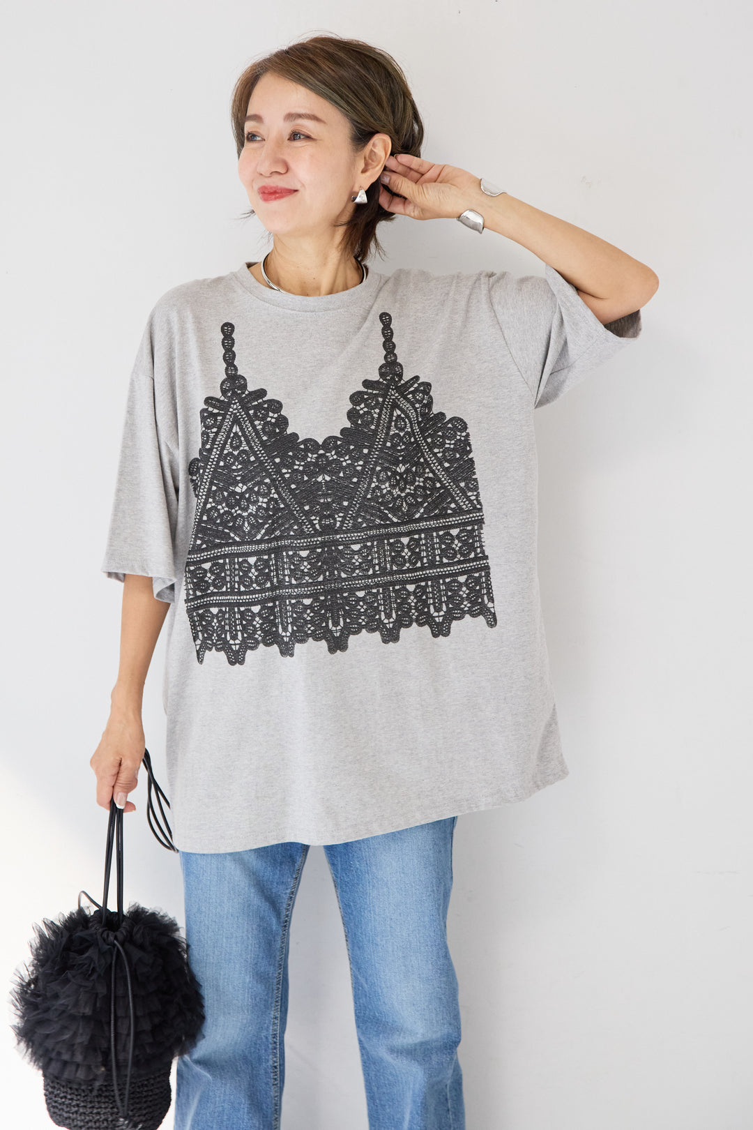 レースビスチェプリント Tシャツ