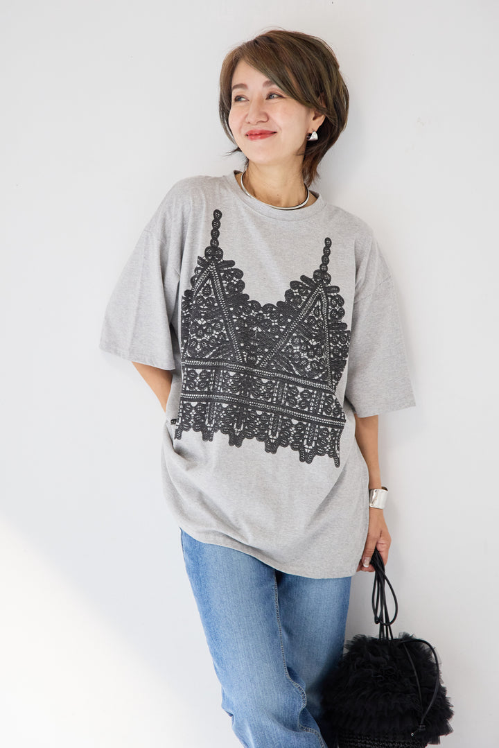 レースビスチェプリント Tシャツ