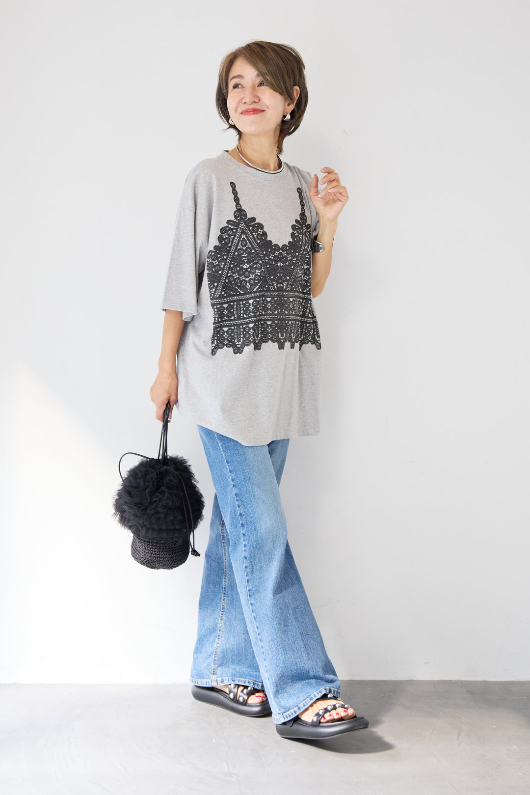 レースビスチェプリント Tシャツ