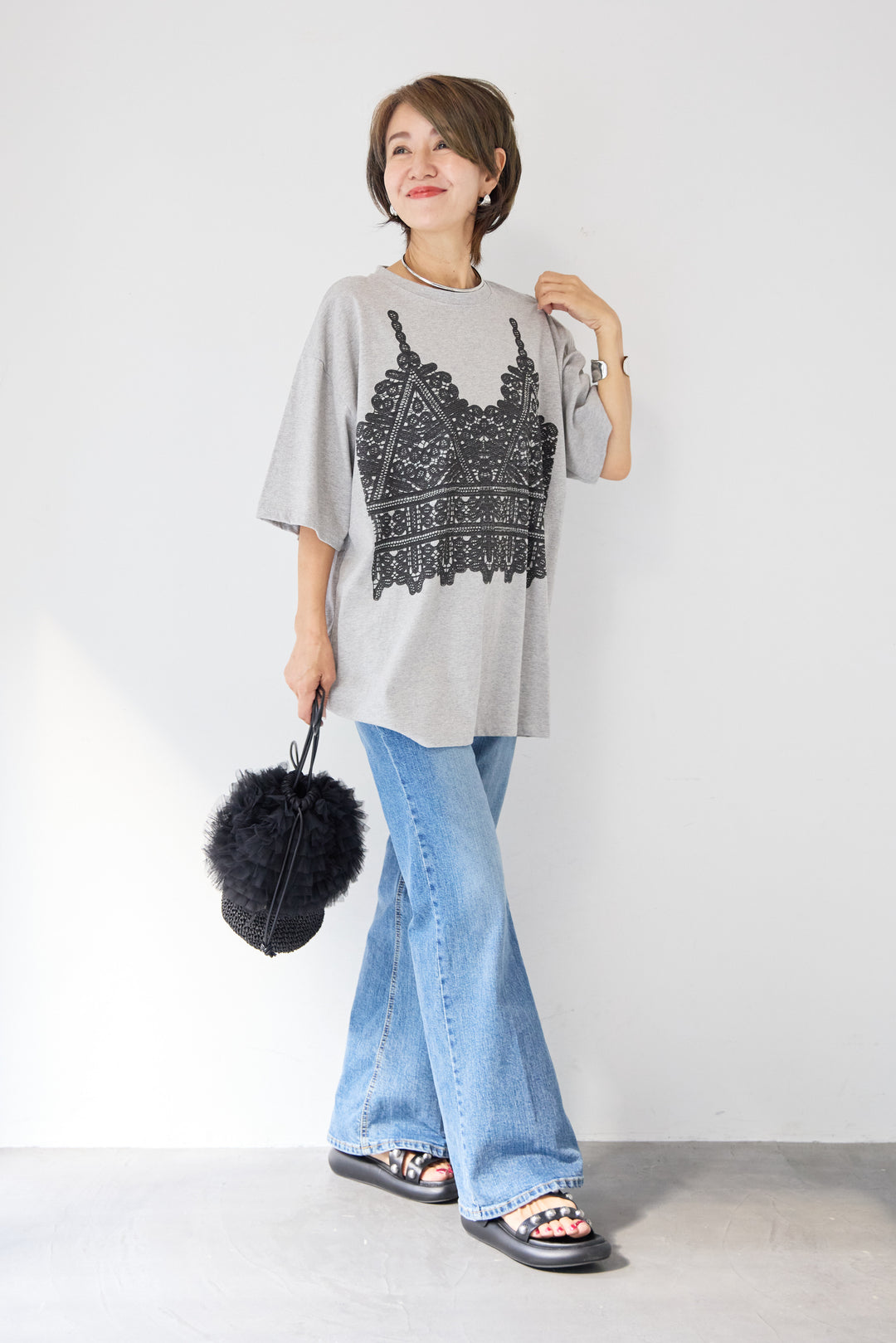 レースビスチェプリント Tシャツ