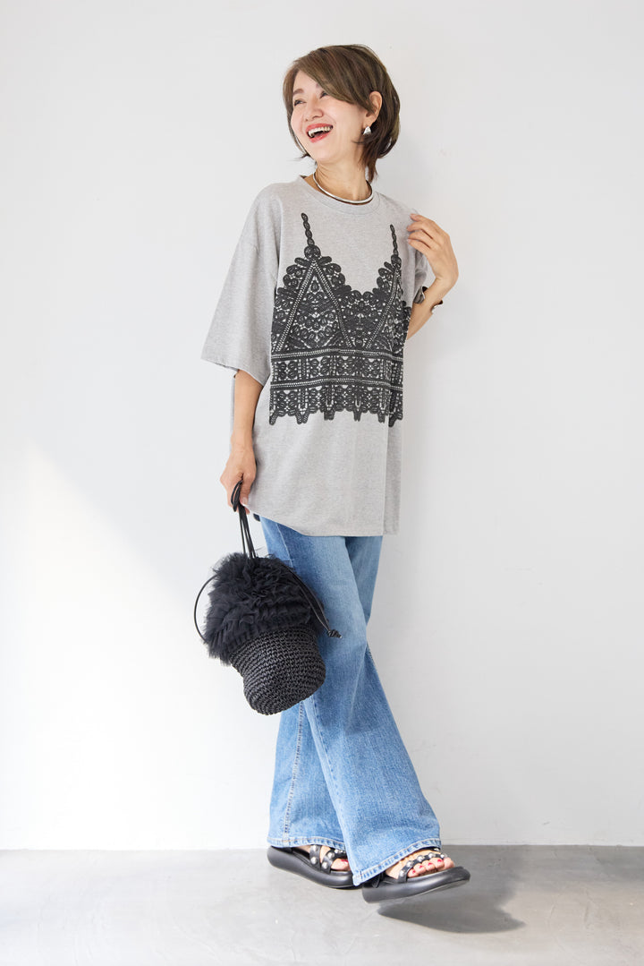 レースビスチェプリント Tシャツ
