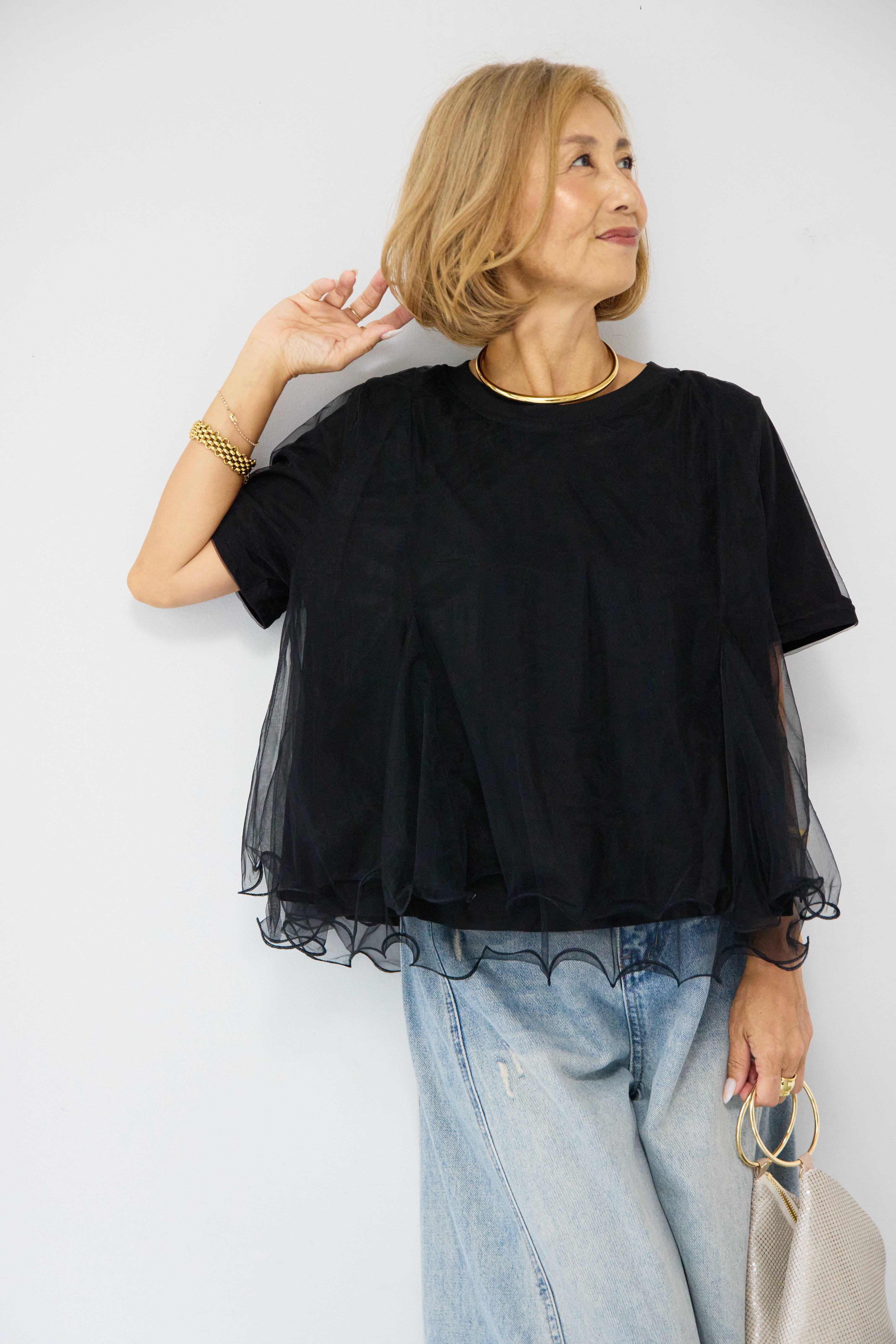 PLUS OTO.HA プラスオトハ　チュールレイヤードT シャツ　カットソー チュールレイヤードT – plusotoha