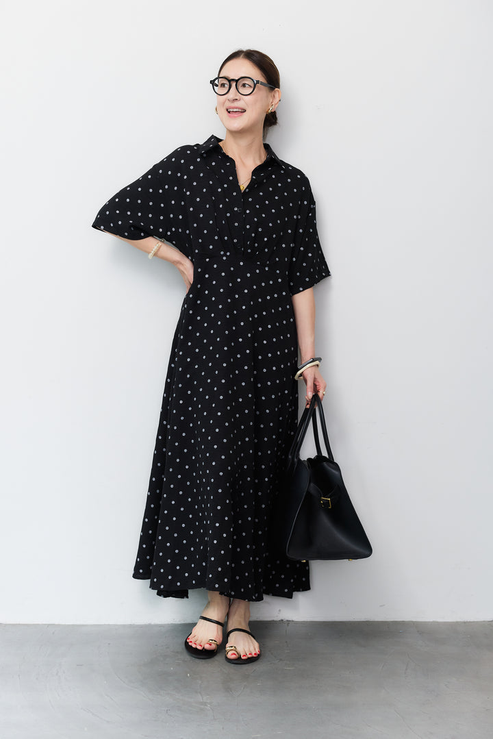 ドット柄シャツワンピース