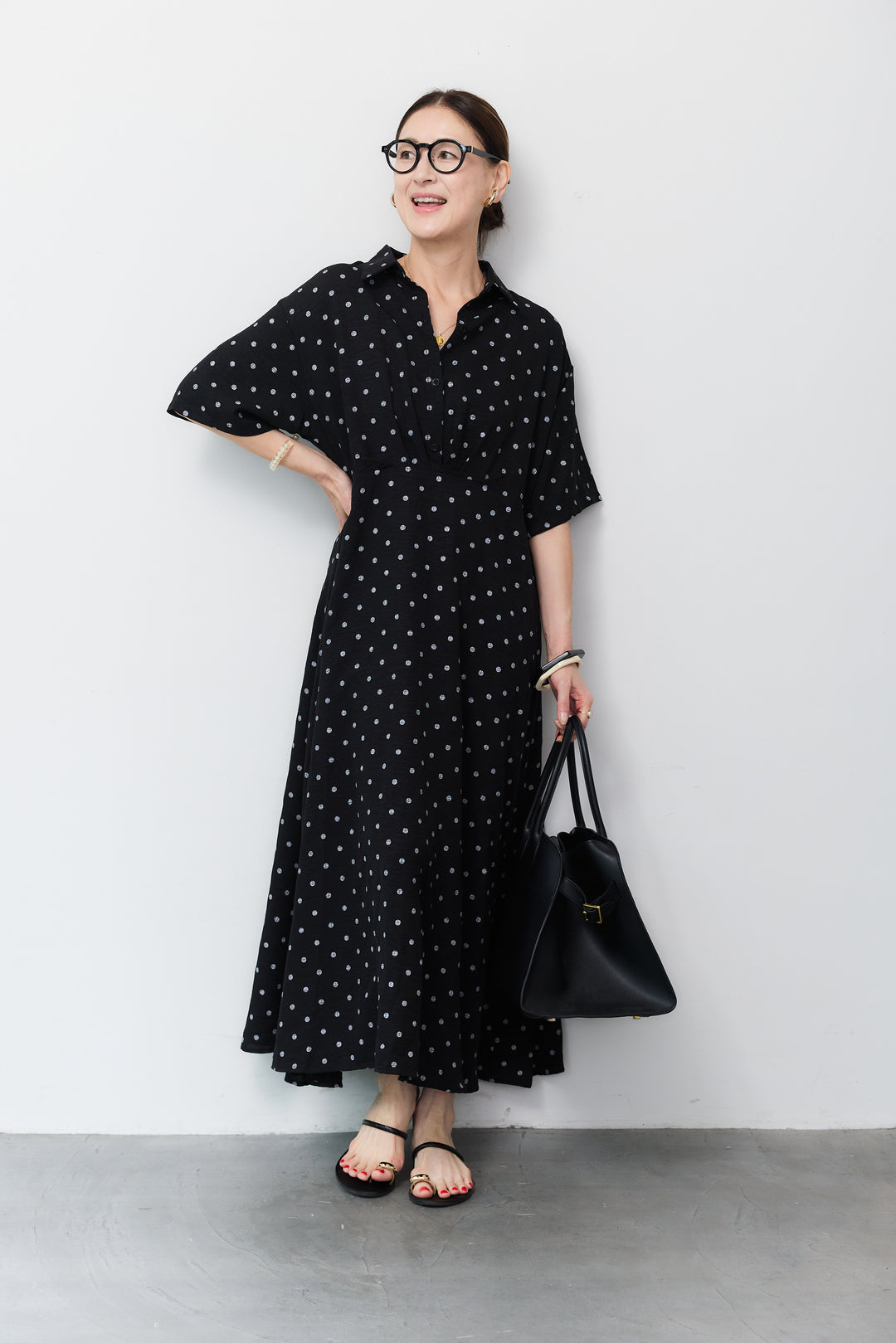 ドット柄シャツワンピース