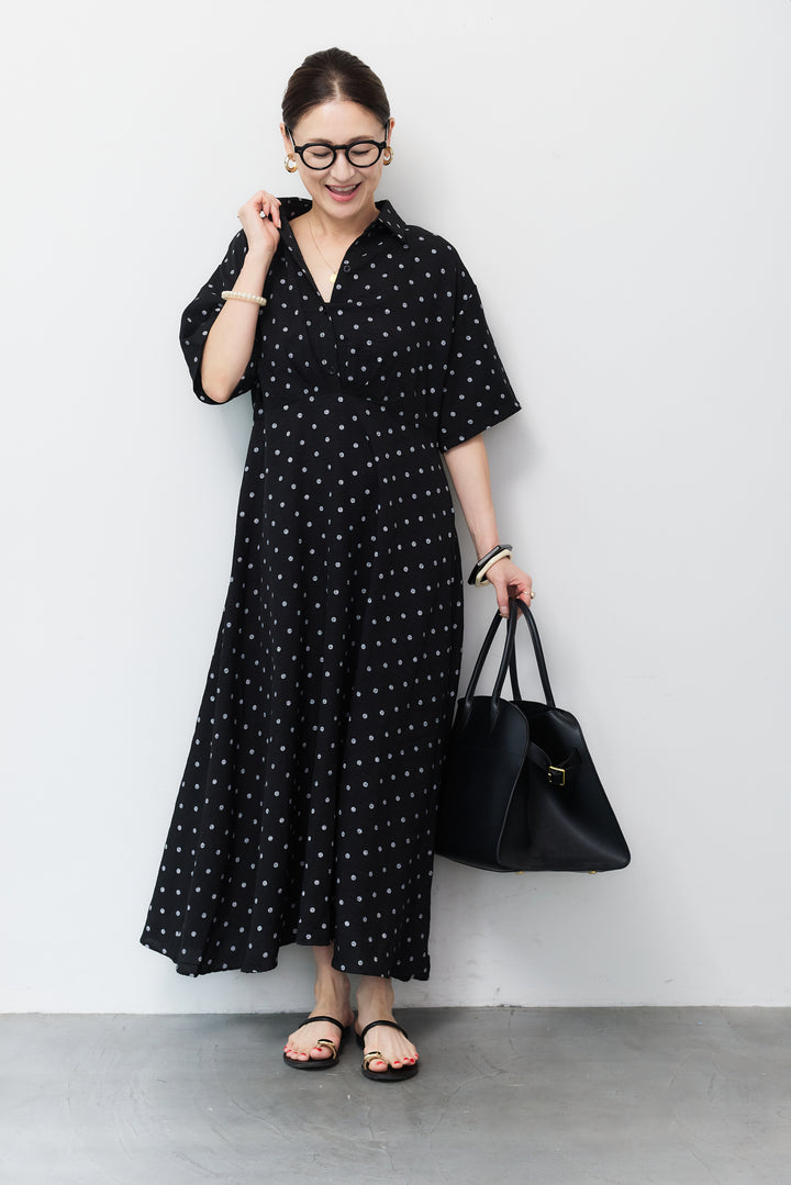 ドット柄シャツワンピース