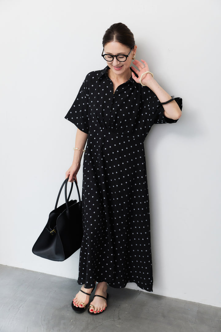 ドット柄シャツワンピース