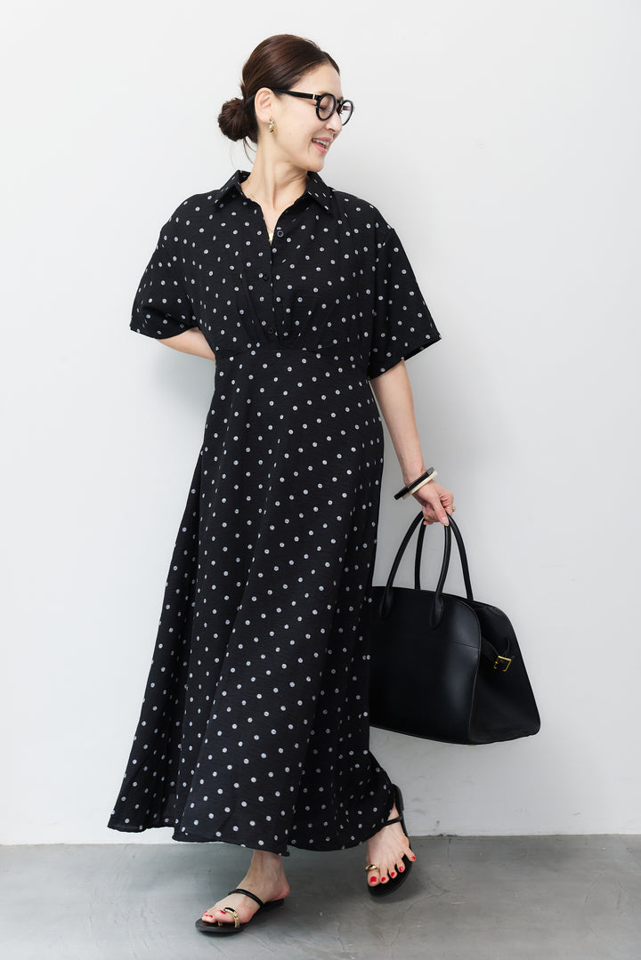 ドット柄シャツワンピース