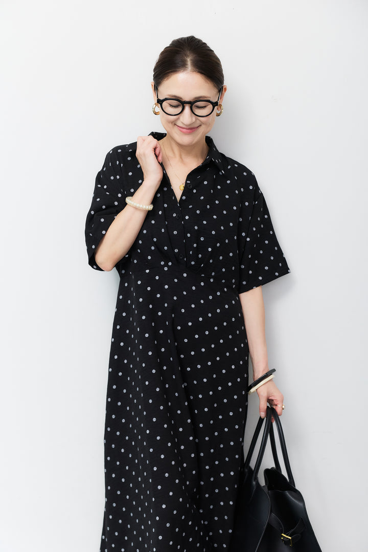 ドット柄シャツワンピース