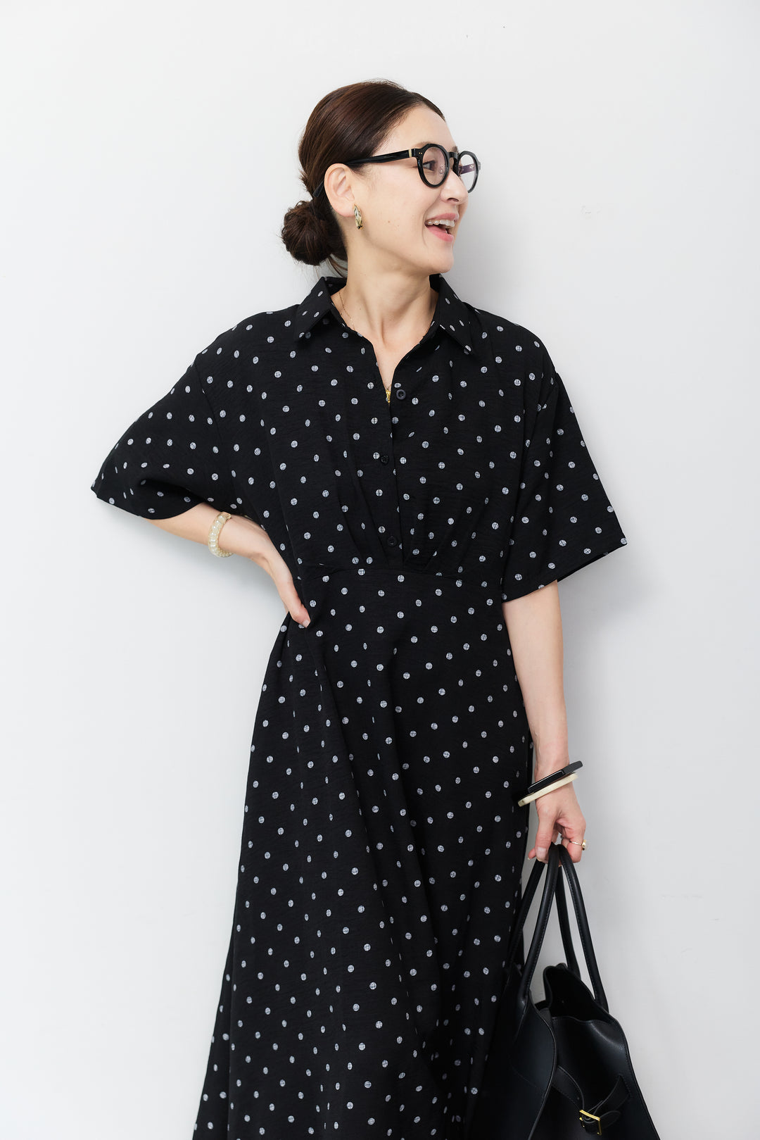 ドット柄シャツワンピース