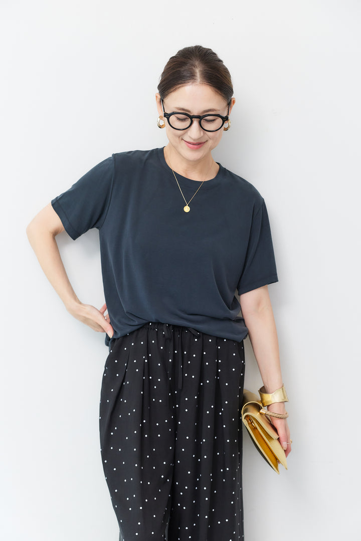 [SET]クルーネック スムースTシャツ+ドット柄ワイドパンツ(2set)