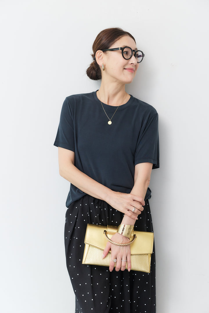 [SET]クルーネック スムースTシャツ+ドット柄ワイドパンツ(2set)