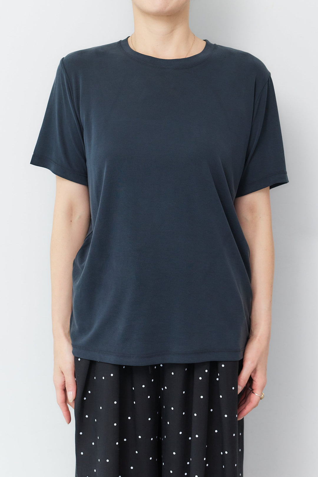 [SET]クルーネック スムースTシャツ+ドット柄ワイドパンツ(2set)
