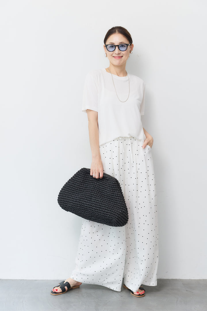 [SET]クルーネック スムースTシャツ+ドット柄ワイドパンツ(2set)