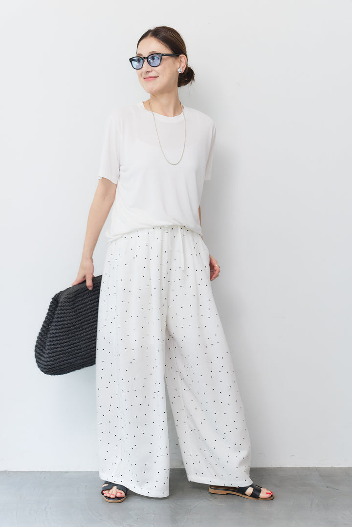 [SET]クルーネック スムースTシャツ+ドット柄ワイドパンツ(2set)