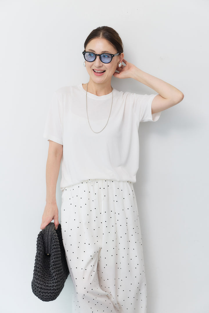 [SET]クルーネック スムースTシャツ+ドット柄ワイドパンツ(2set)