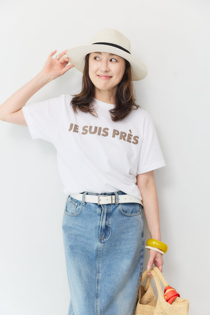 [SET]JESUISPRESフロッキーロゴT+スリットロングデニムスカート(2set)
