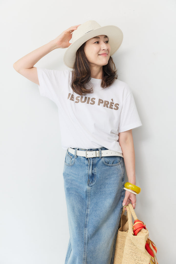 [SET]JESUISPRESフロッキーロゴT+スリットロングデニムスカート(2set)