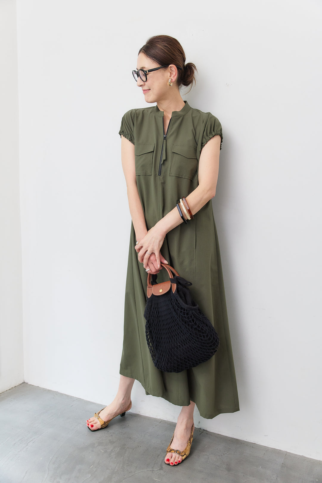 【接触冷感】ハーフZIPストレッチワンピース