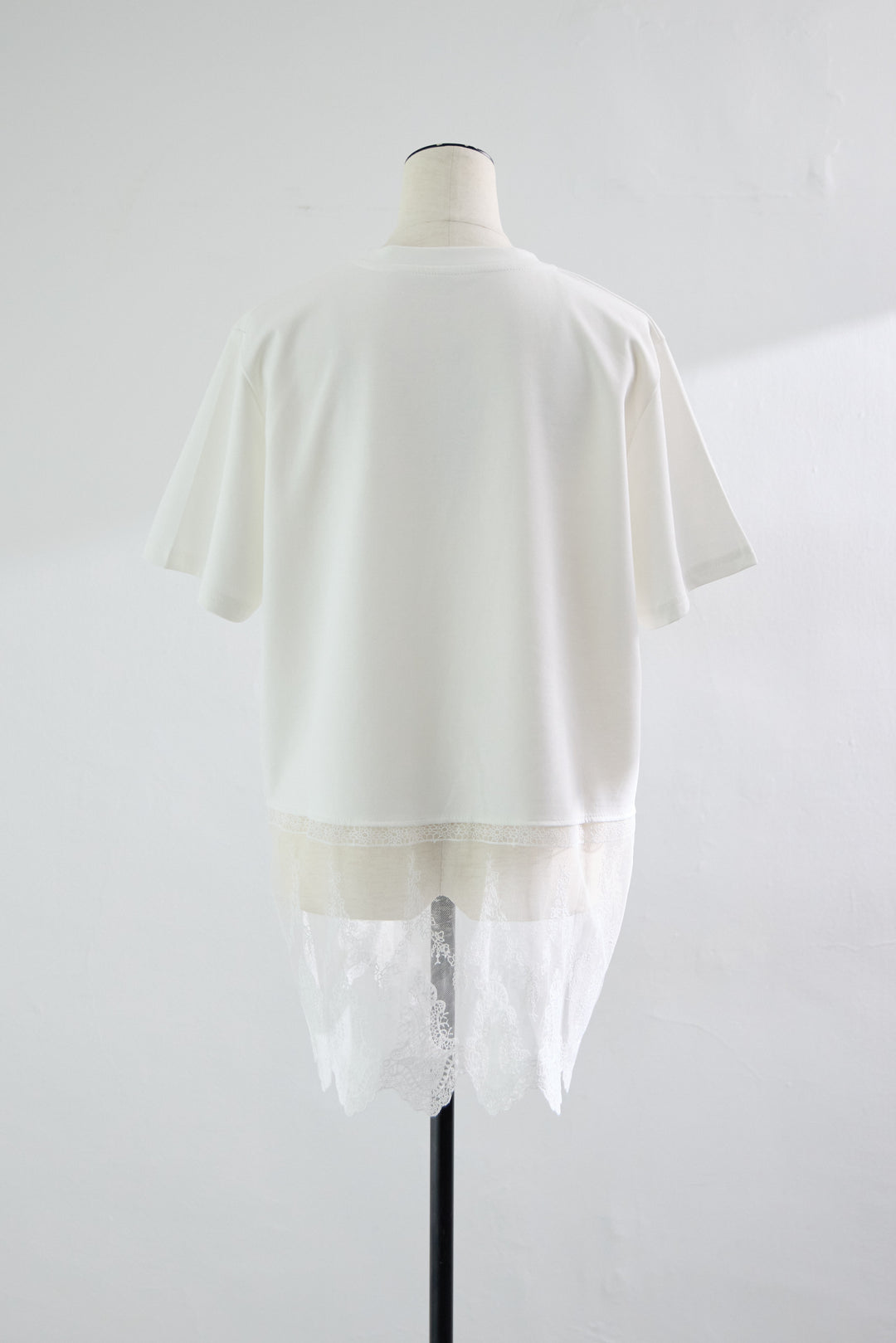 裾レース切替チュニック丈Tシャツ