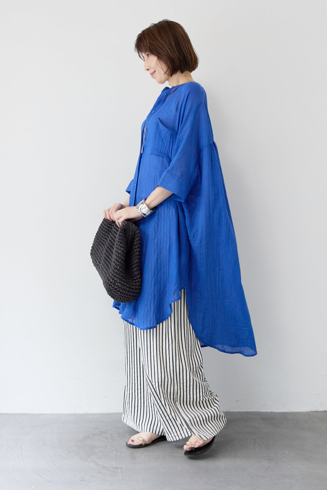 ワッシャー加工 ハーフスリーブ チュニックシャツ