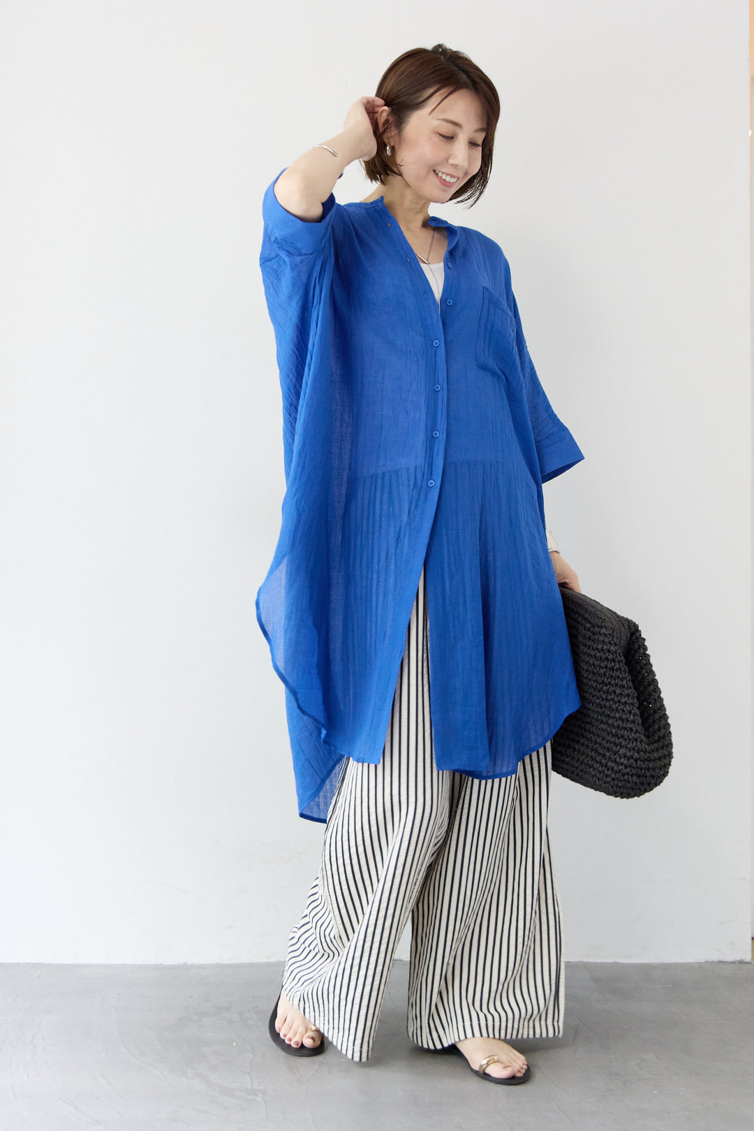 ワッシャー加工 ハーフスリーブ チュニックシャツ
