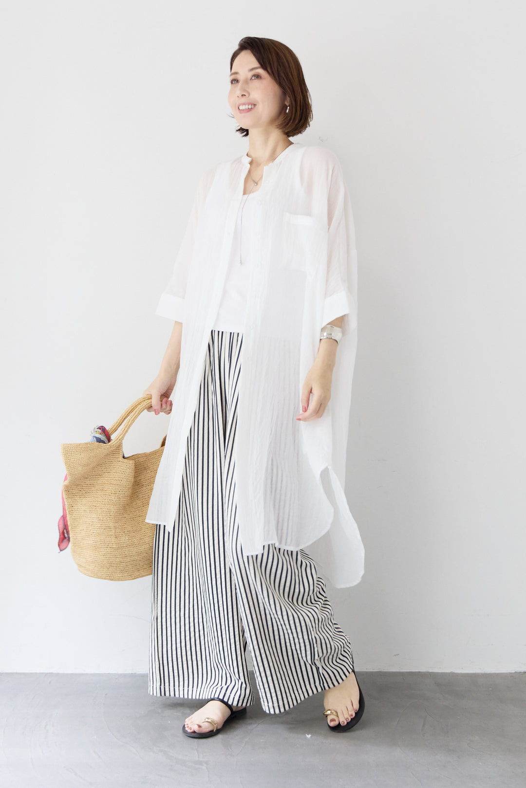 ワッシャー加工 ハーフスリーブ チュニックシャツ