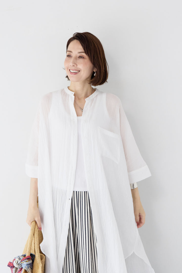ワッシャー加工 ハーフスリーブ チュニックシャツ