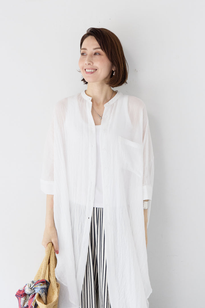 ワッシャー加工 ハーフスリーブ チュニックシャツ