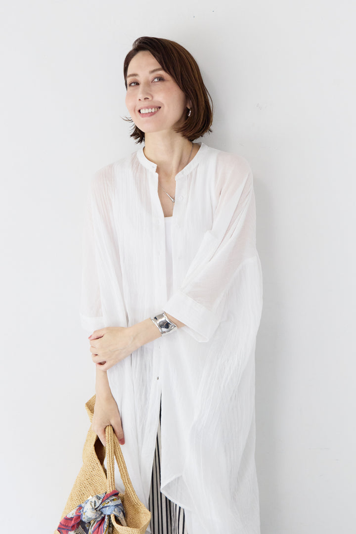 ワッシャー加工 ハーフスリーブ チュニックシャツ