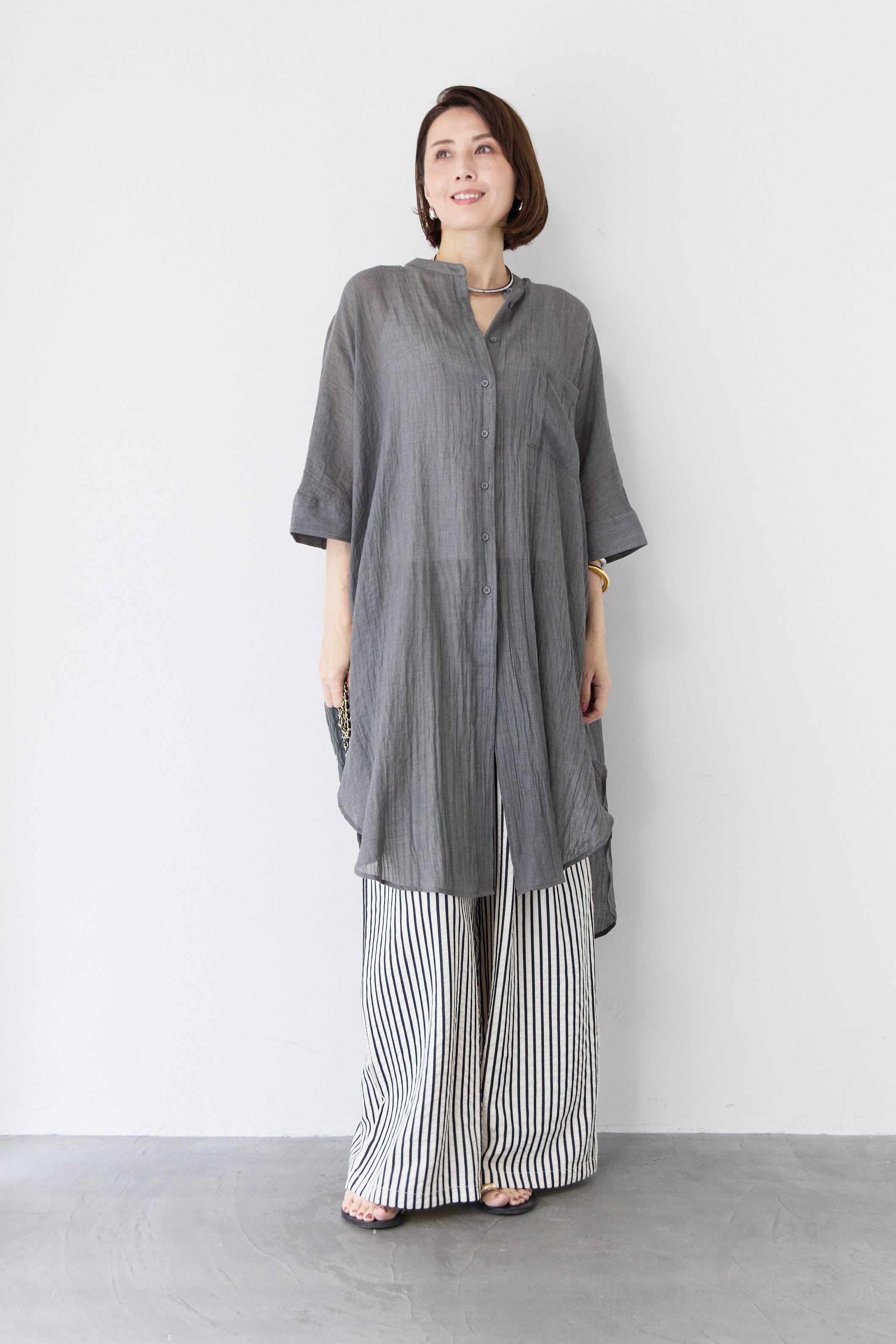 ワッシャー加工 ハーフスリーブ チュニックシャツ – plusotoha