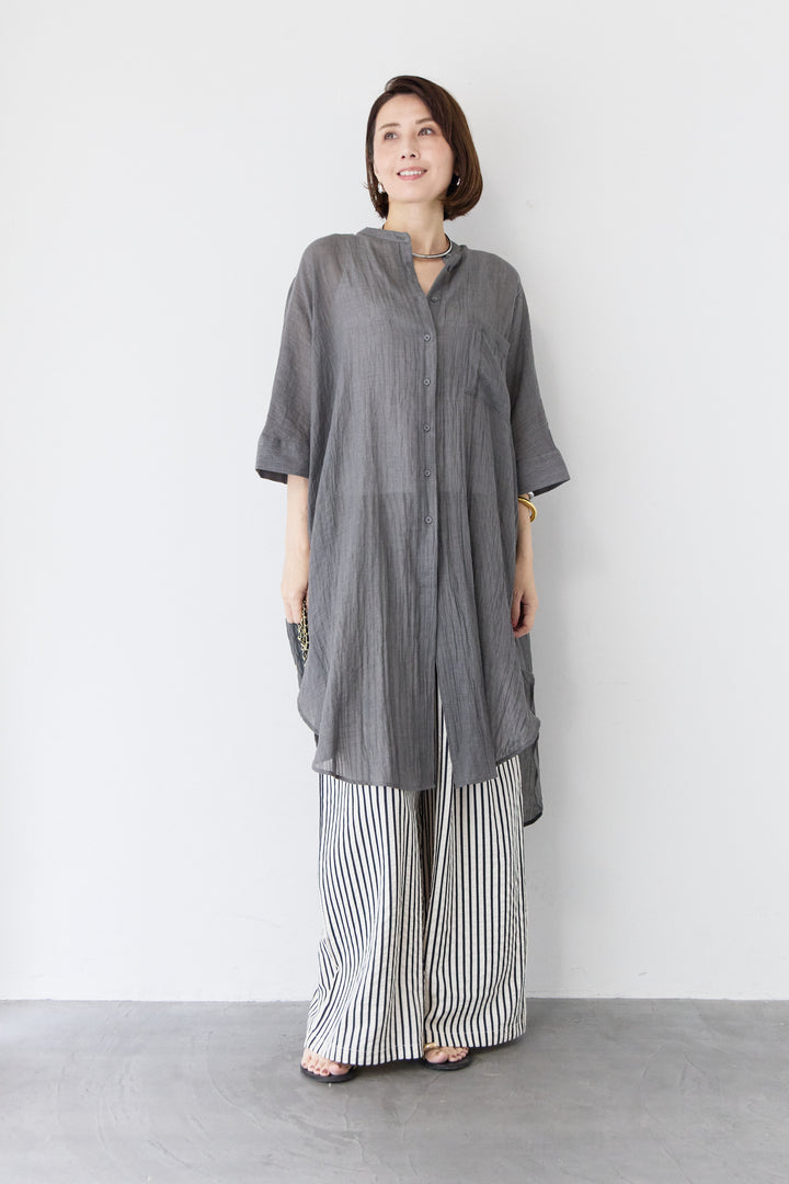 ワッシャー加工 ハーフスリーブ チュニックシャツ