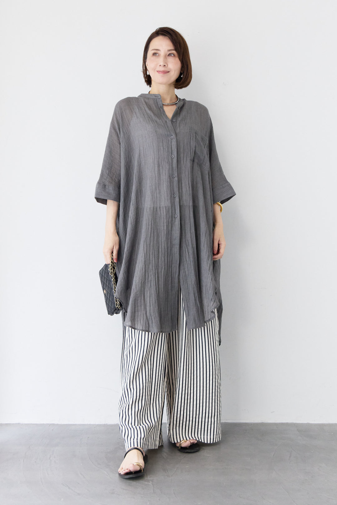 ワッシャー加工 ハーフスリーブ チュニックシャツ