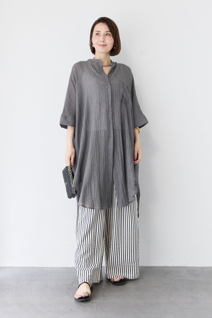 ワッシャー加工 ハーフスリーブ チュニックシャツ