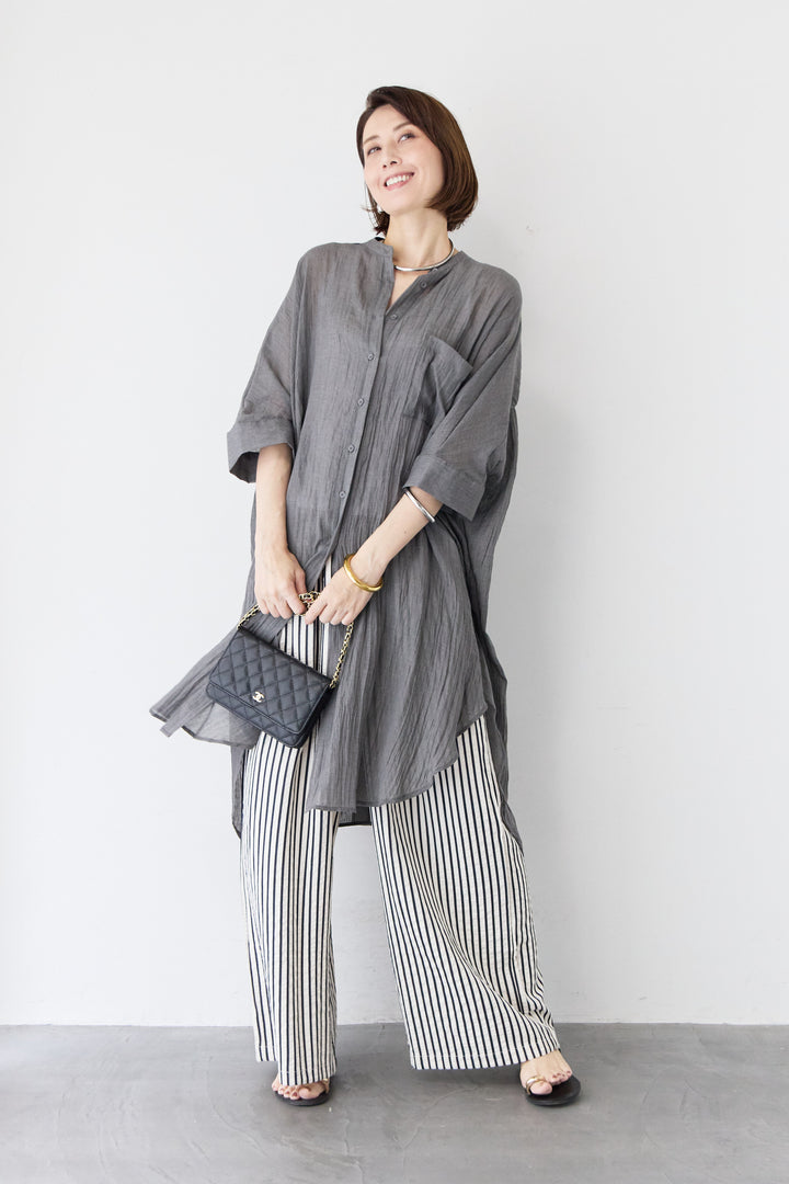 ワッシャー加工 ハーフスリーブ チュニックシャツ