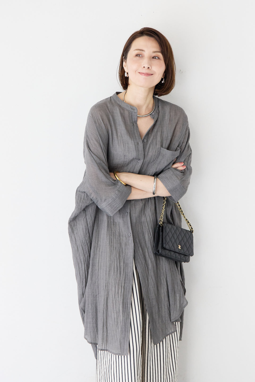 ワッシャー加工 ハーフスリーブ チュニックシャツ
