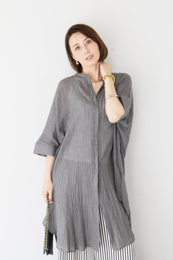 ワッシャー加工 ハーフスリーブ チュニックシャツ