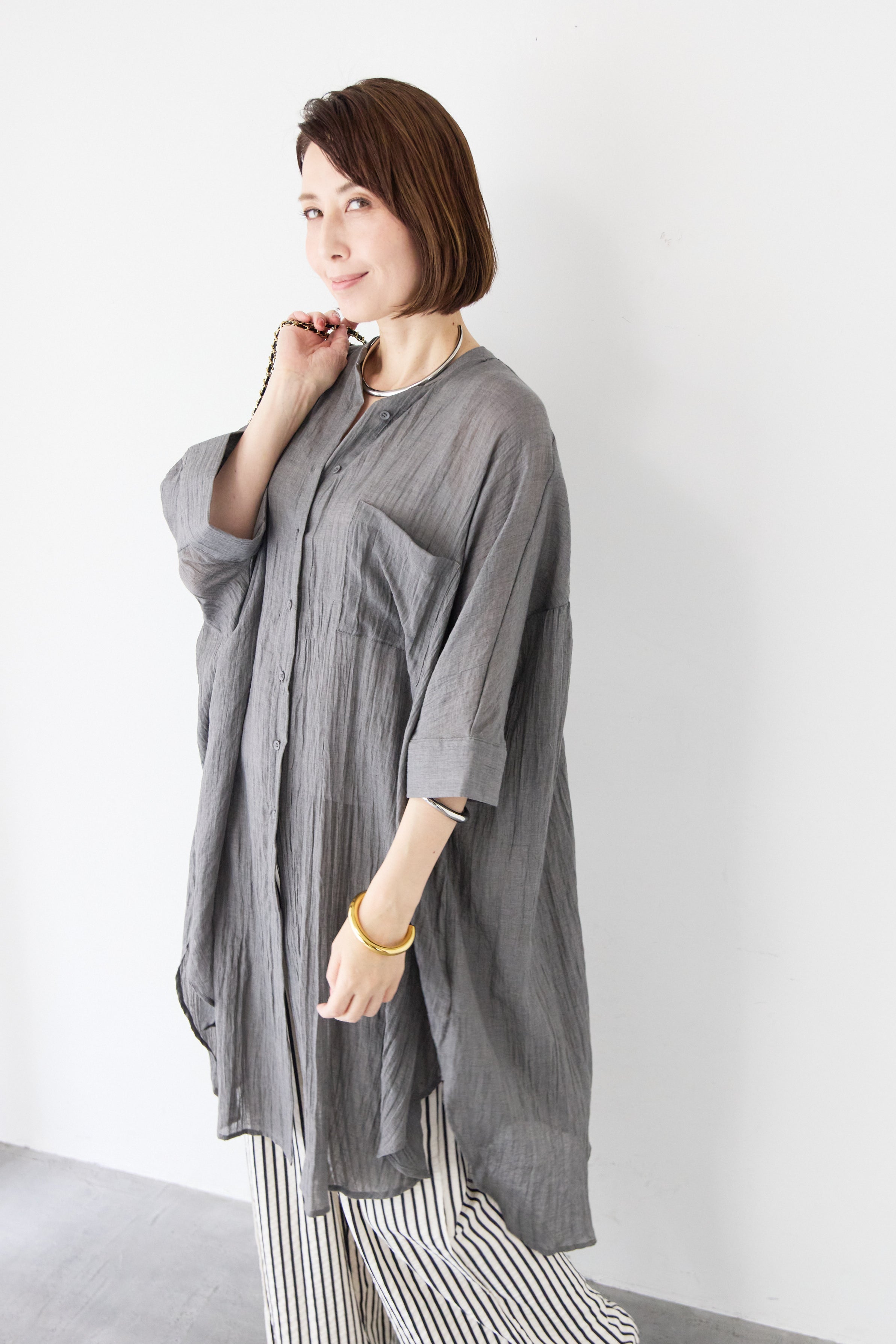 ワッシャー加工 ハーフスリーブ チュニックシャツ – plusotoha