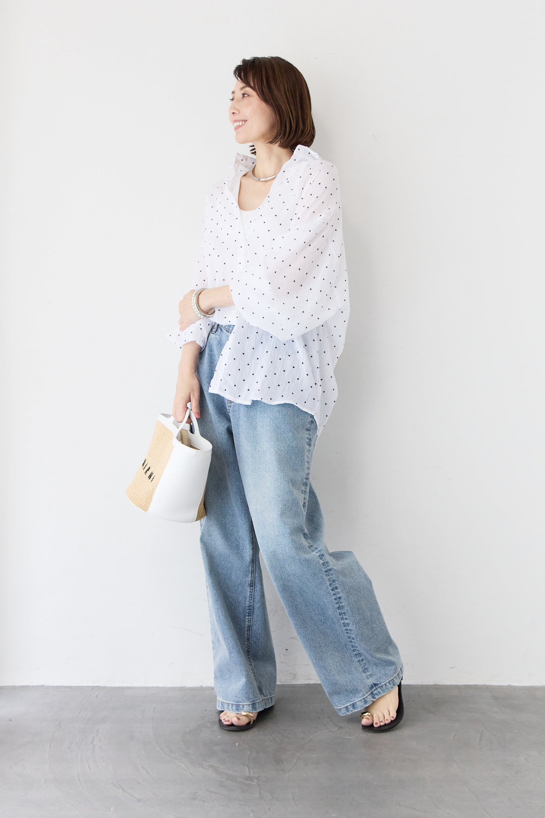 【接触冷感】ヴィンテージ ワイドストレート デニムパンツ