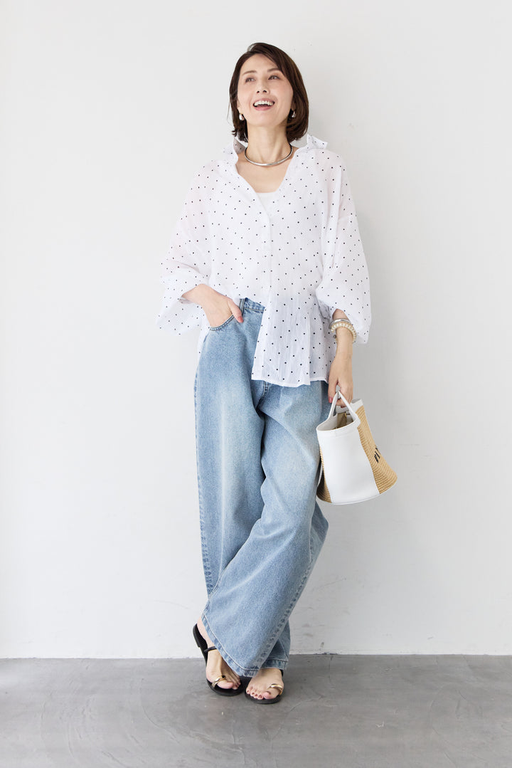 【接触冷感】ヴィンテージ ワイドストレート デニムパンツ