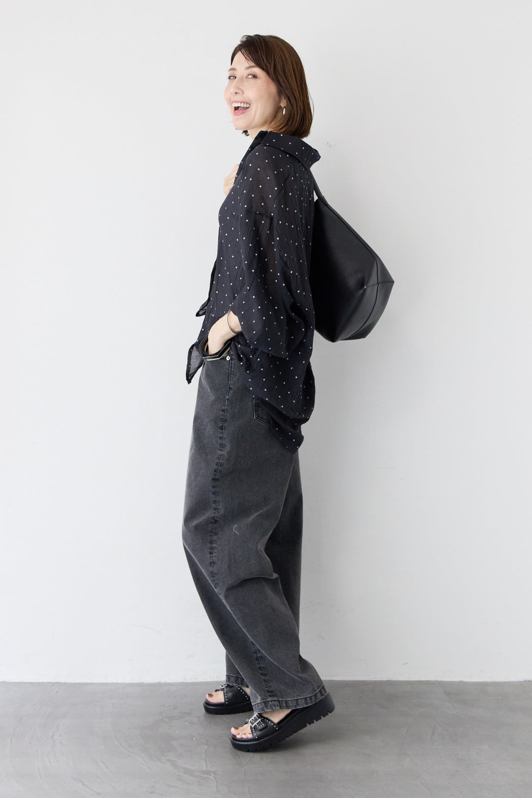 【接触冷感】ヴィンテージ ワイドストレート デニムパンツ