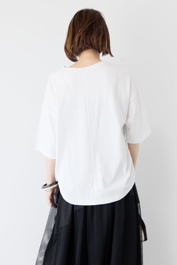 [SET] ロゴプリント サイドドローストリング オーバーサイズ Tシャツ+異素材コンビ フレア マキシスカート(2set)