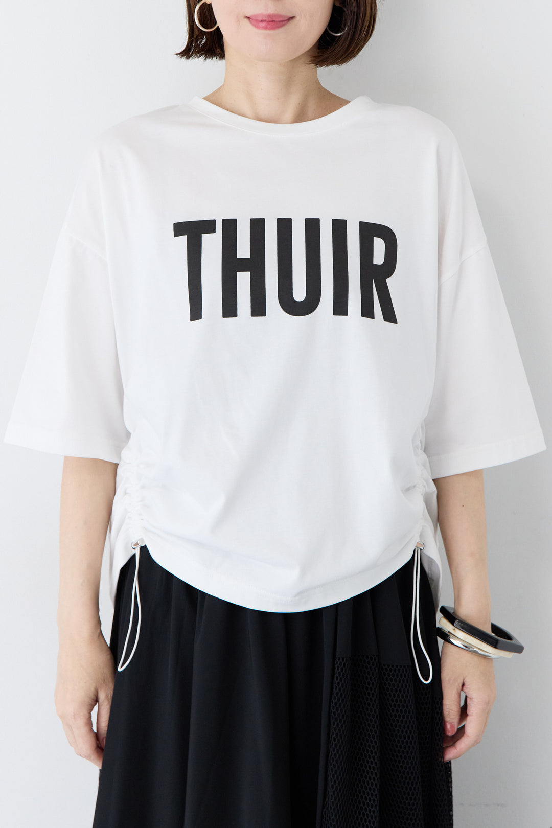 ロゴプリント サイドドローストリング オーバーサイズ Tシャツ