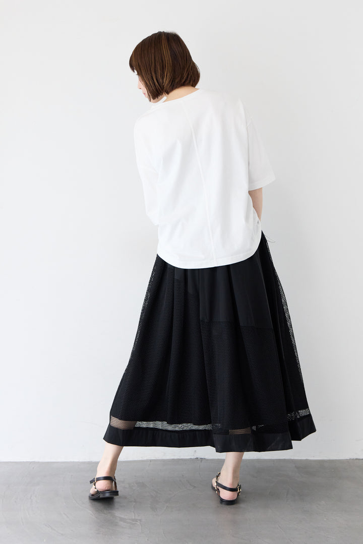 異素材コンビ フレア マキシスカート