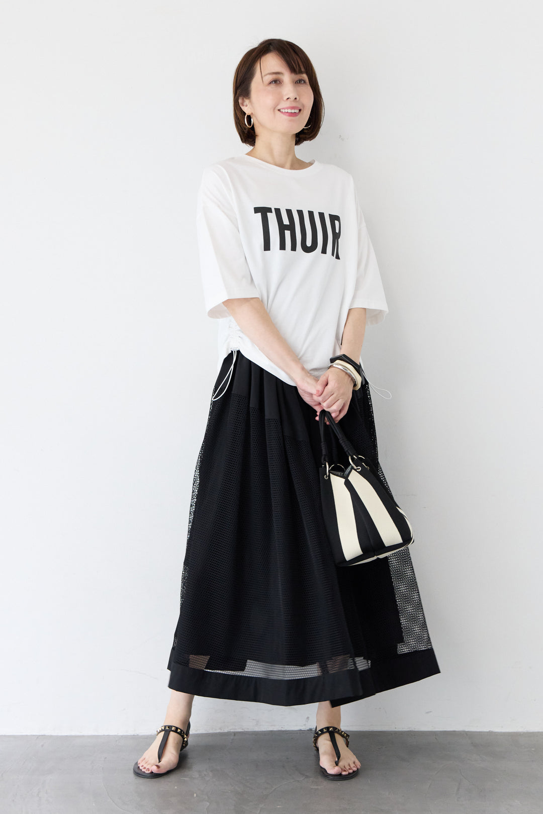 異素材コンビ フレア マキシスカート