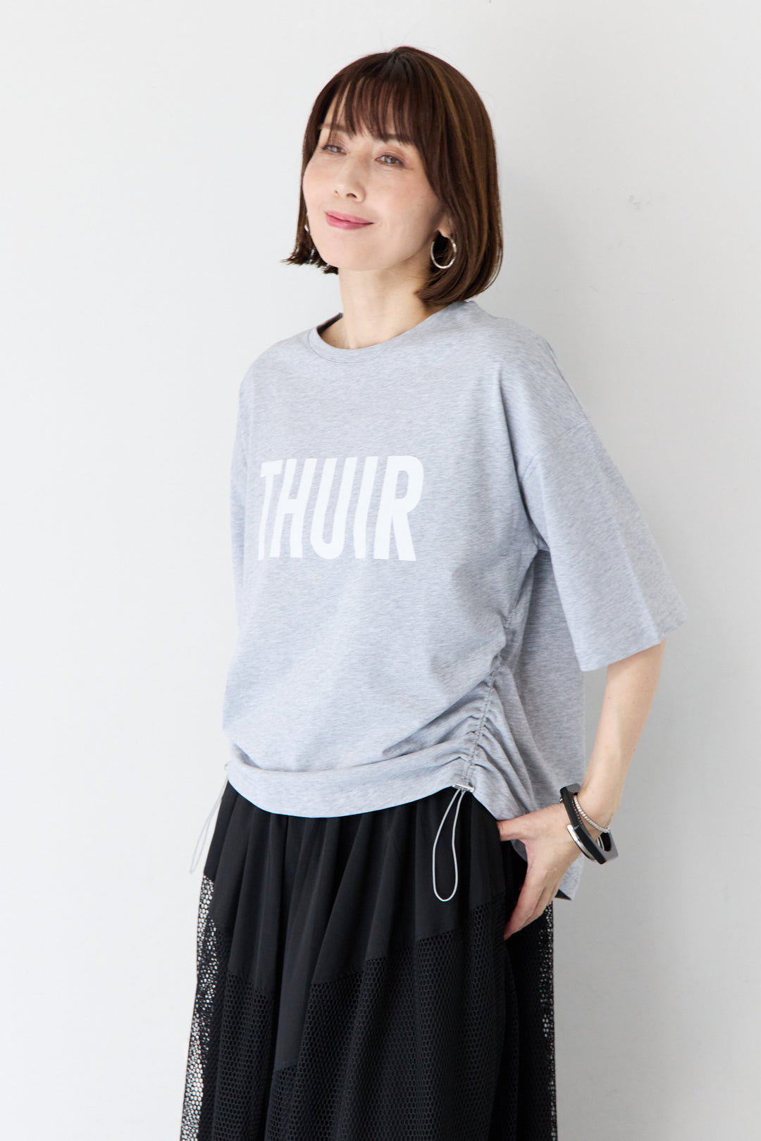 ロゴプリント サイドドローストリング オーバーサイズ Tシャツ