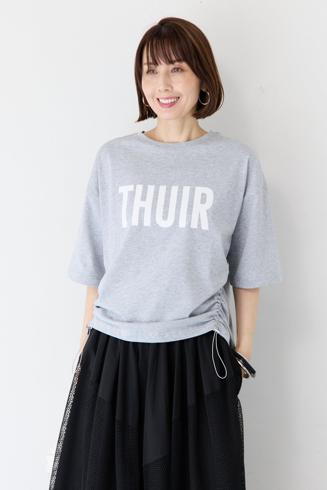 ロゴプリント サイドドローストリング オーバーサイズ Tシャツ