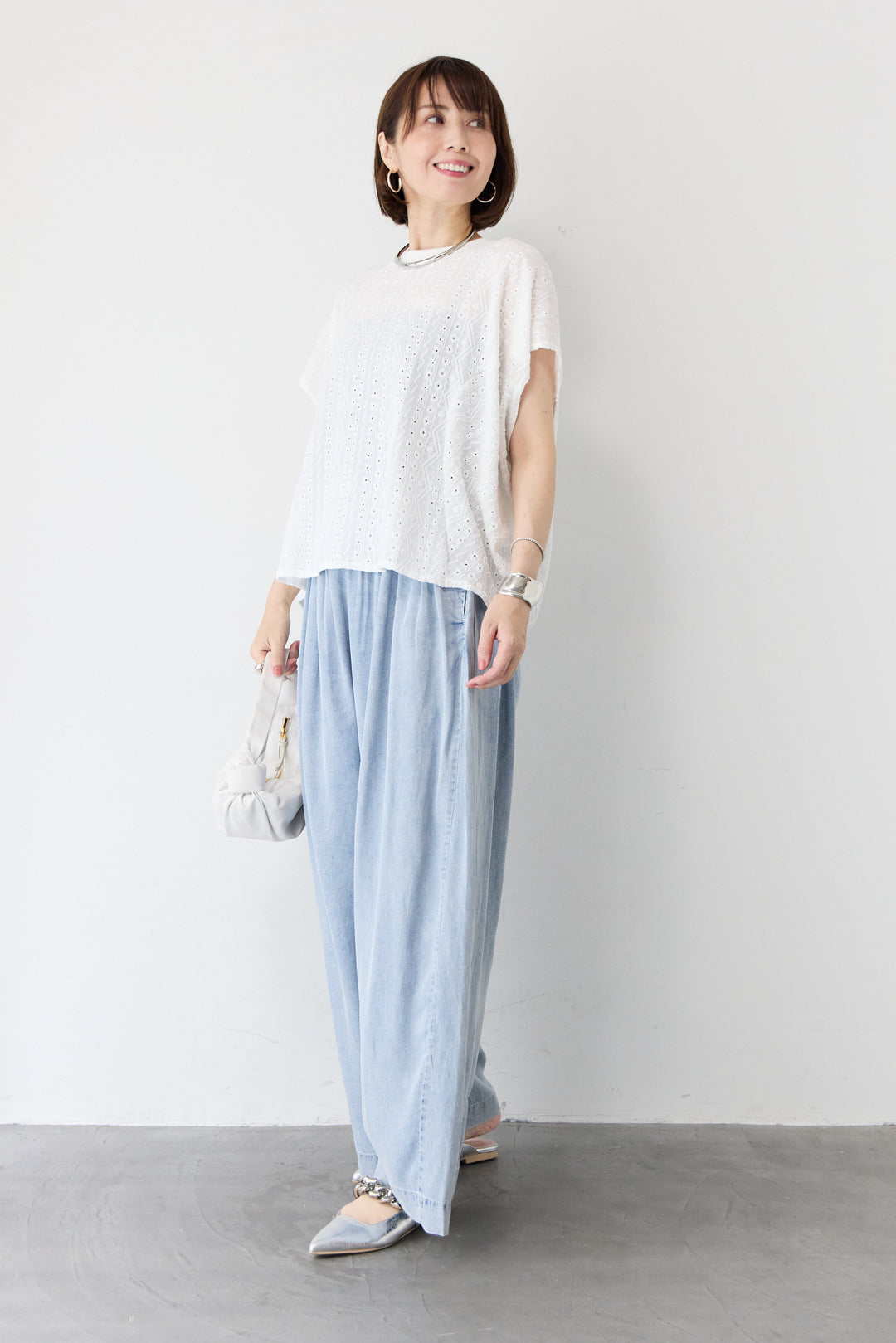 総レース バックスリット ワイドカットソー