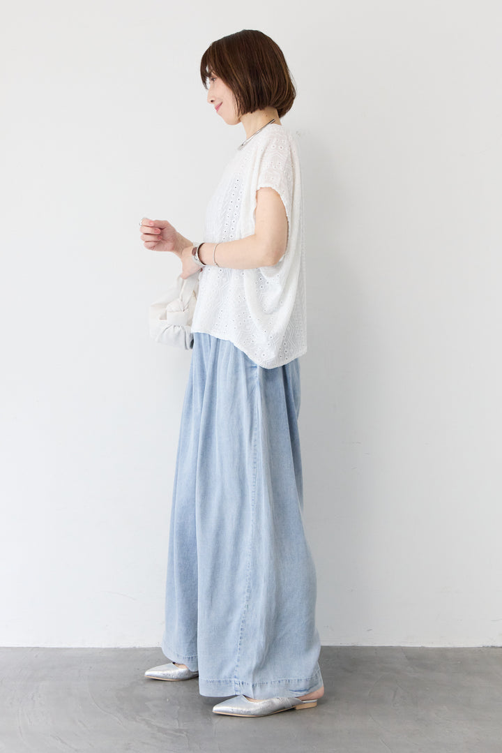 総レース バックスリット ワイドカットソー